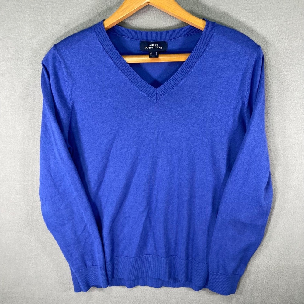 Lands End Sweater Mens Large Blue V Neck Long Sleeve Casual‎